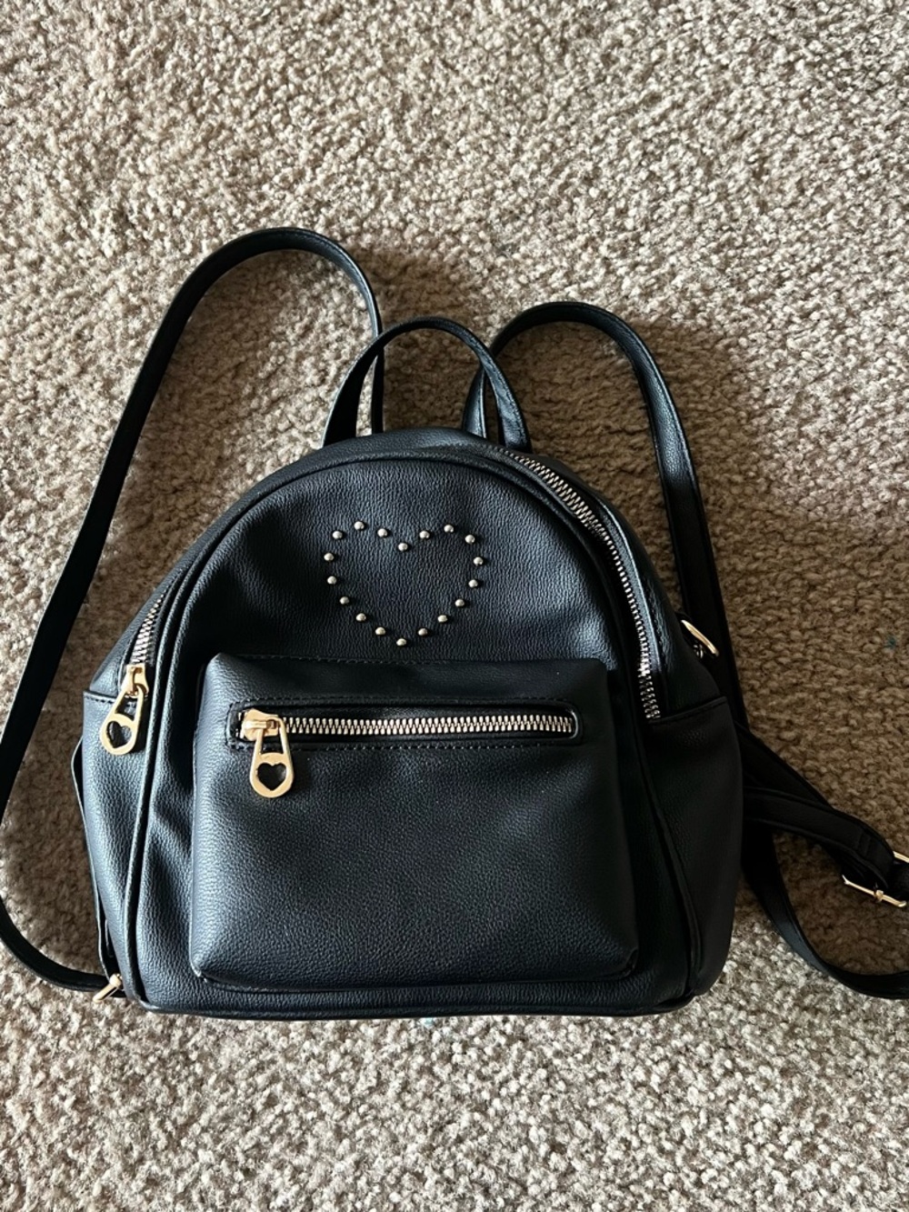 Black Studded Heart Mini Backpack - Women